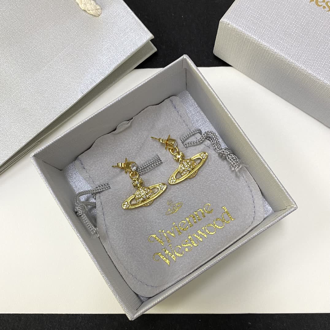 Vivienne Westwood Gold Saturn Ring Earrings with Crystal Accents